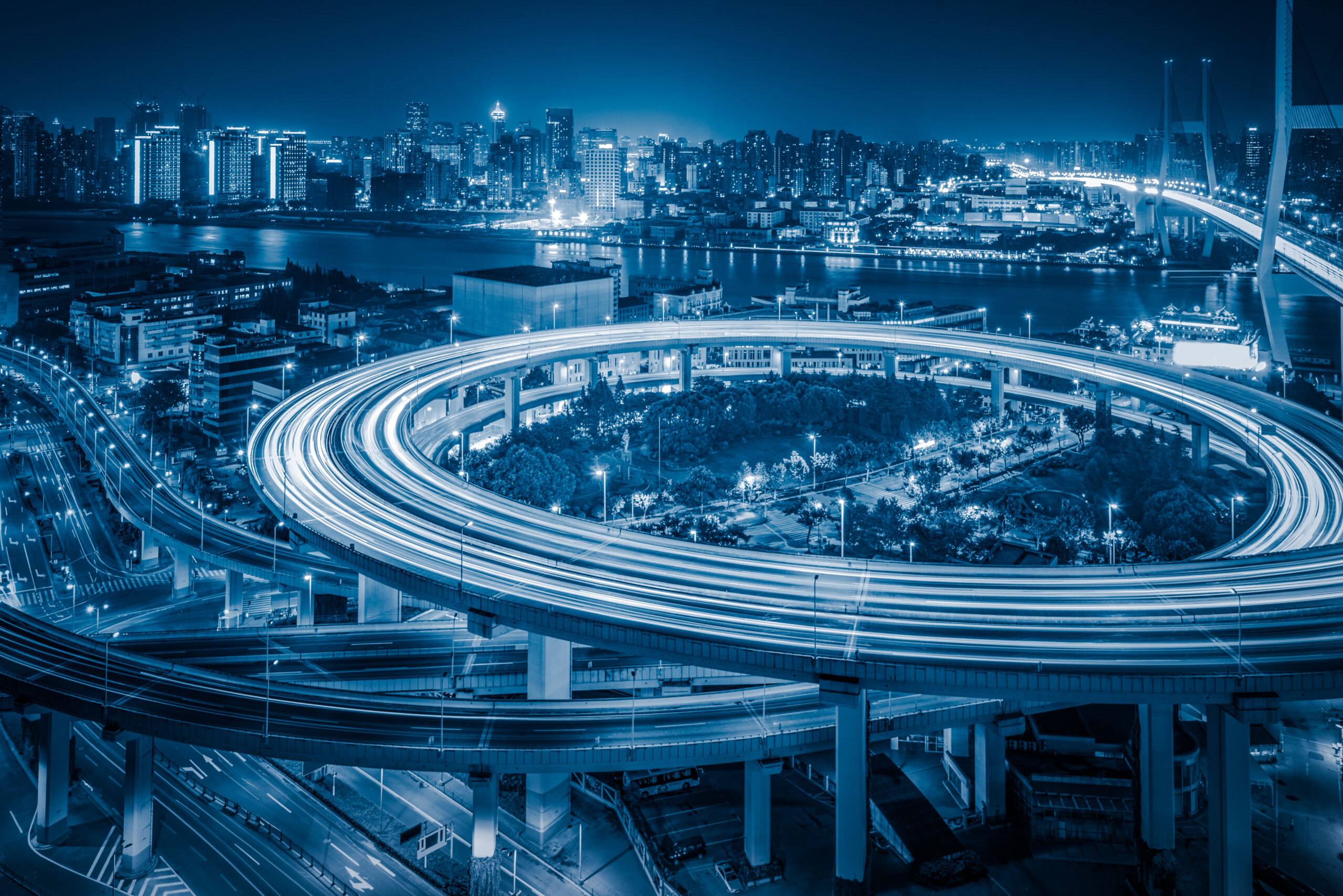 Aerial View of Shanghai overpass at Night