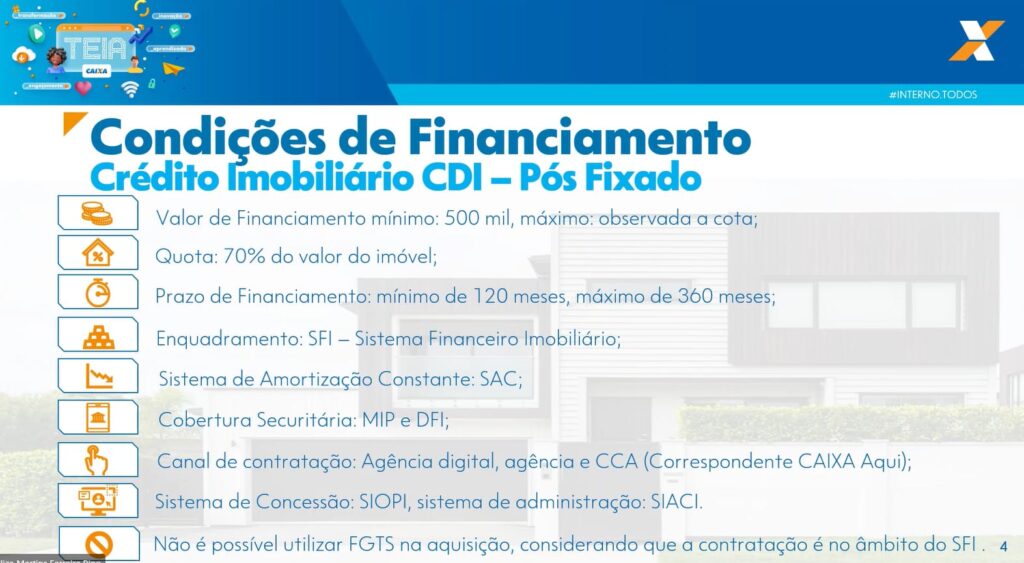 Novo financiamento imobiliário Caixa com taxa pós-fixada atrelada ao CDI