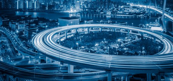 Aerial View of Shanghai overpass at Night